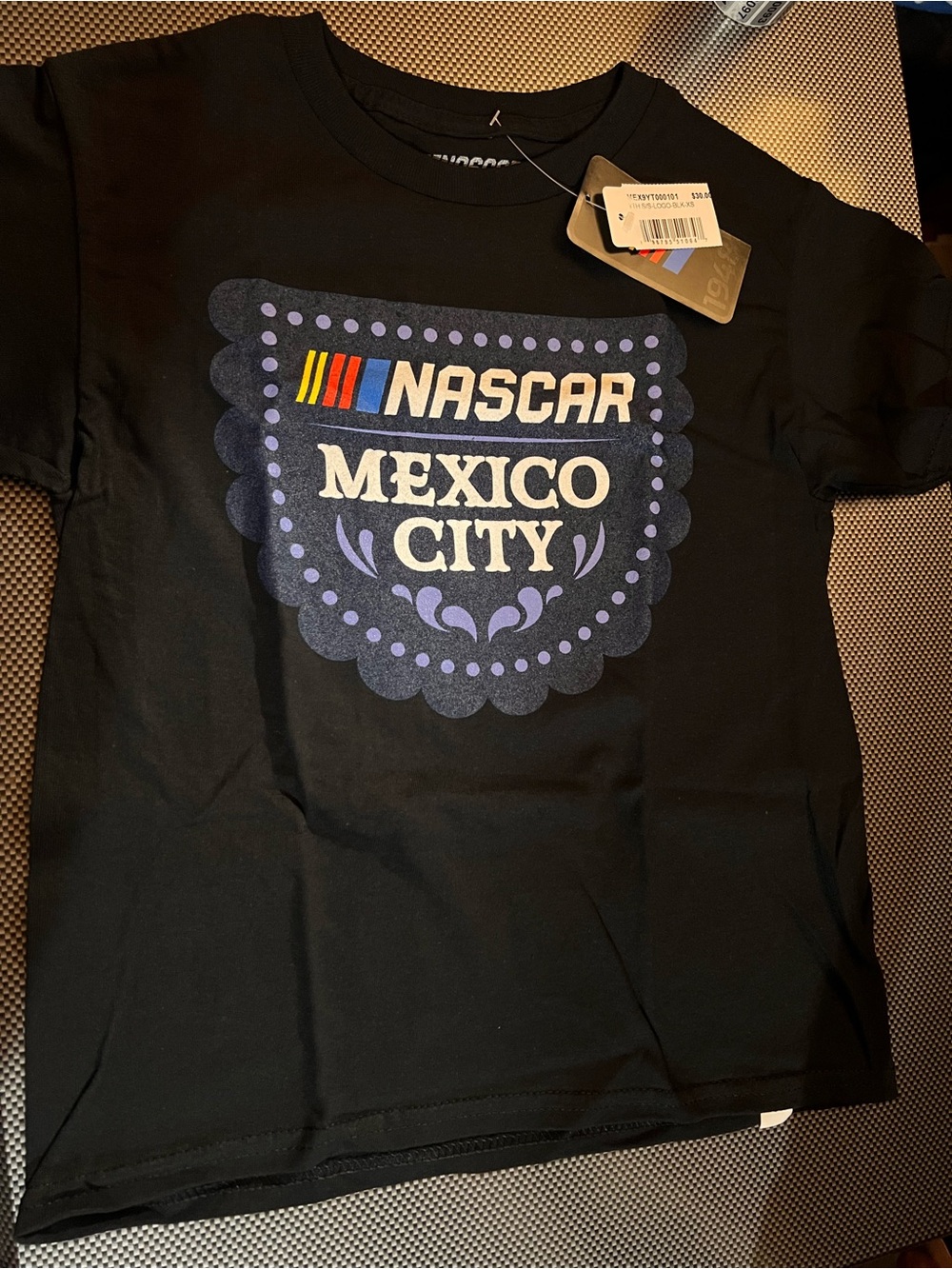 Nascar Black Tee with Red, Yellow & Blue Accent Bars